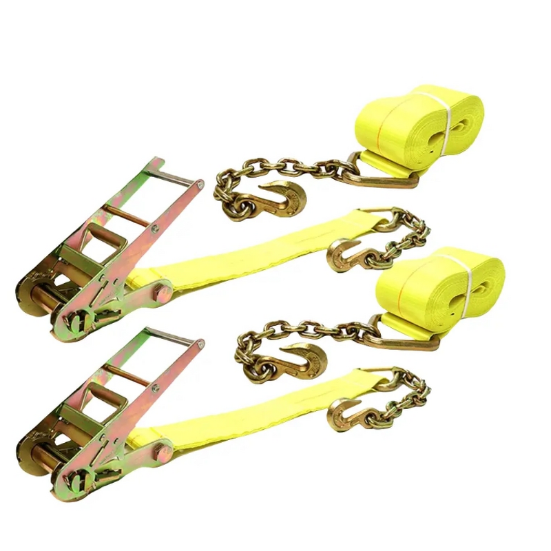 Flatbed Straps Manufacturer - 4 Inch with Chain Anchor Cargo Straps