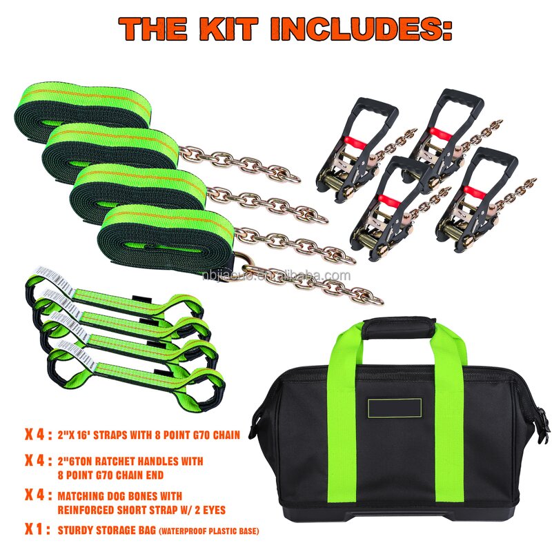 Ratchet Tie Down Strap Kit Manufacturer - 8-Point 2 Inch 13200lbs for Car Wheel