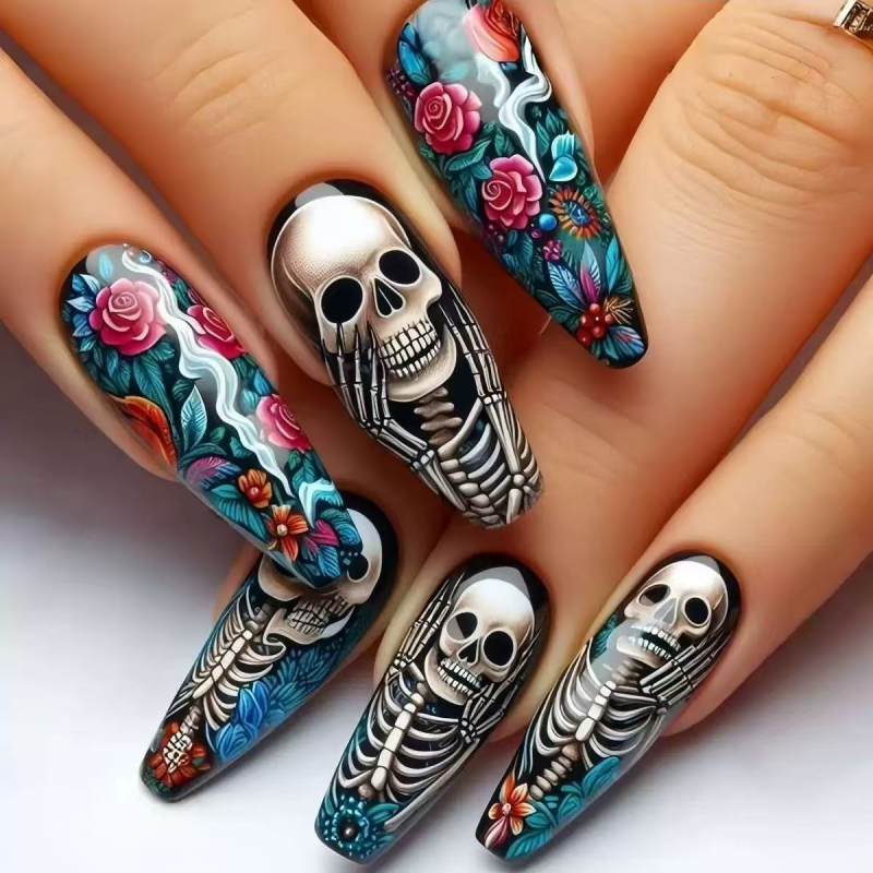 High Quality Halloween Nail Stickers Flowers Cross-Border Gothic Dark Pumpkin Custom Nail Art Stickers