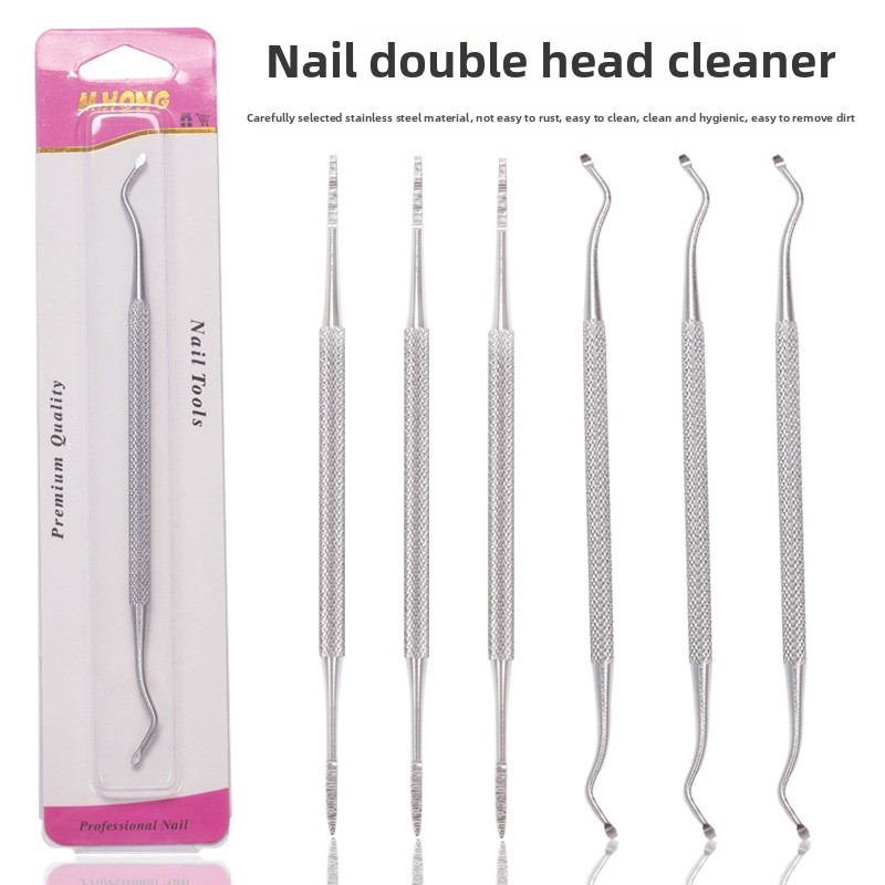 Stainless Steel Double-Headed Nail Trimmer Beauty Tool for Nail Groove Trimming File Cleaning Sharp Straight Blade Plastic