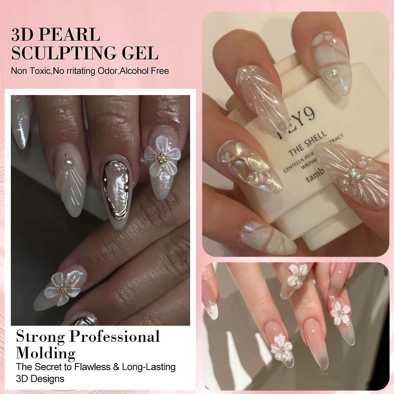 Special White Pearl Satin Glue for Nail Art Non-Sticky with Soft Candy Texture and 3D Shape LED Lamps