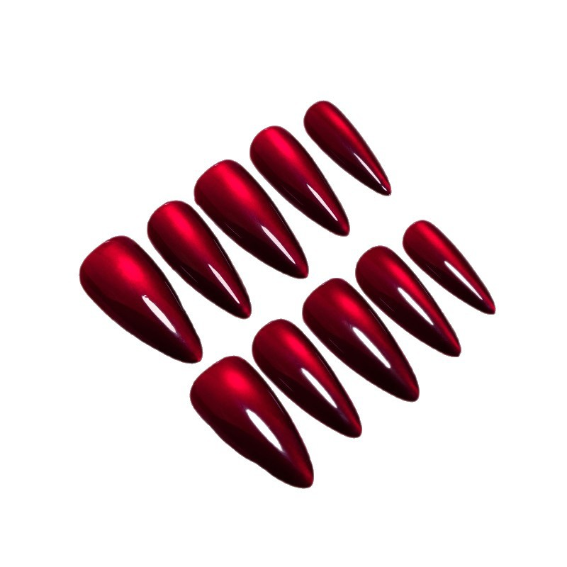 30Pcs Glossy Sparkling Red Cat Eye Solid ColorNail Halloween XS S M Fashion Detachable Finished False Nails Press on Nails