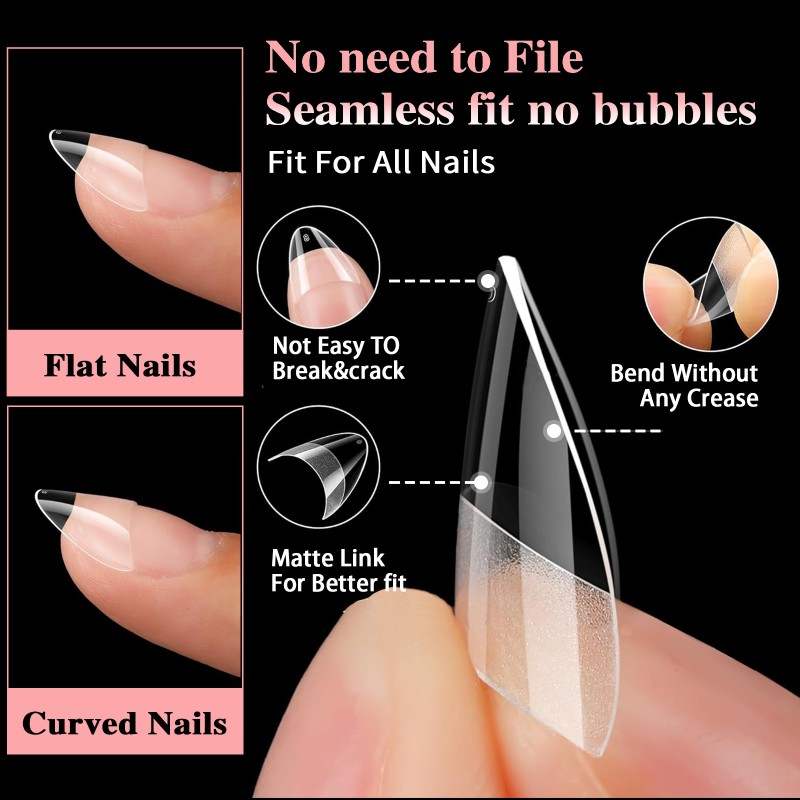 Wholesale Ultra Short Nail Gel Tips 600pcs/Box Traceless Clear Matte False Nail Tips Half Cover Square Almond Design for Fingers