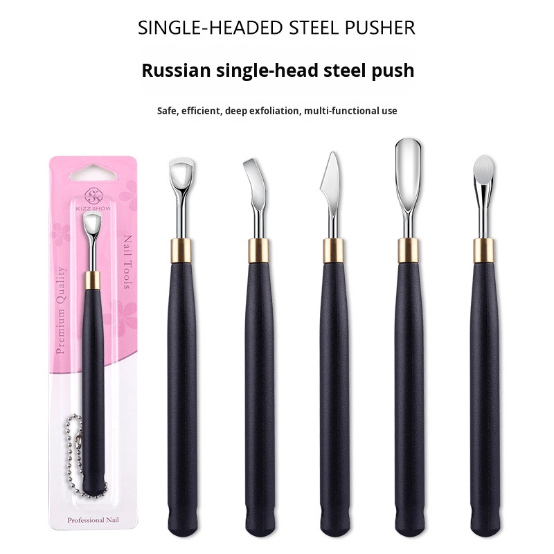 High Quality Russian-Style Stainless Steel Cuticle Pusher Disposable Nail Removal Tool Black Handle Wholesale Dead Skin Cutters