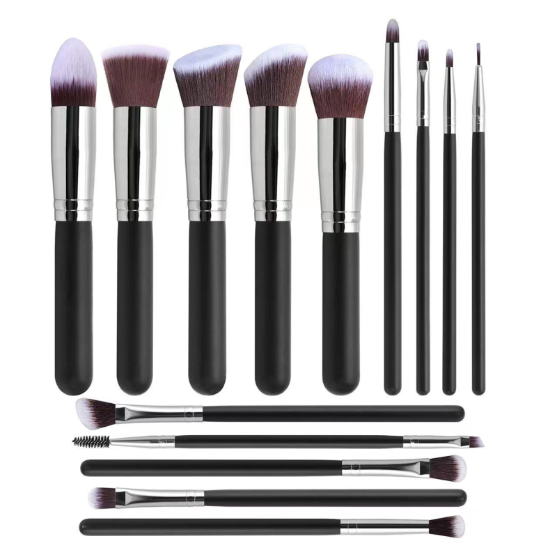 14 PCS Custom Logo Private Label Makeup Brush Set High Quality Matte Black Professional Foundation Pink Makeup Brushes