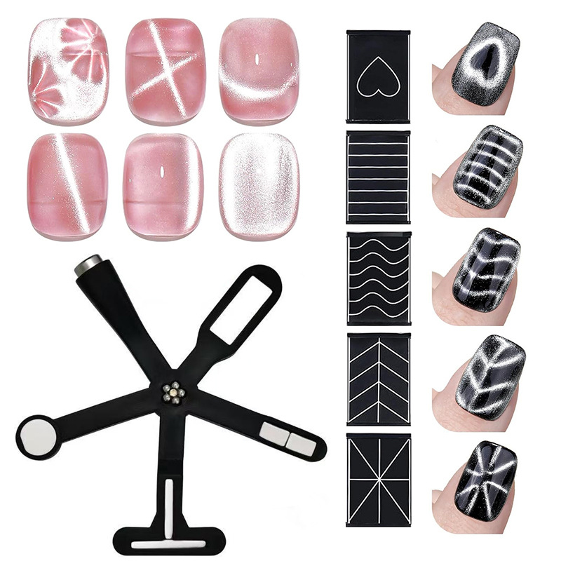 Cross-Shaped Cat Eye Design Six-In-One Multifunctional Magnet Nail Art Tool Powerful Multi-Pattern Polish Glue Square Plastic