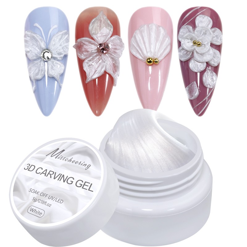 Special White Pearl Satin Glue for Nail Art Non-Sticky with Soft Candy Texture and 3D Shape LED Lamps