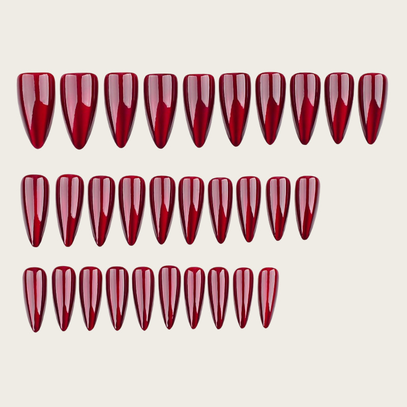 30Pcs Glossy Sparkling Red Cat Eye Solid ColorNail Halloween XS S M Fashion Detachable Finished False Nails Press on Nails