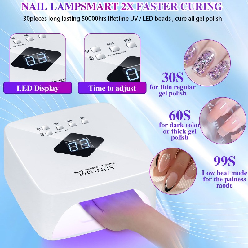 120W S10 Cordless Nail Lamp with 4 Timer Setting Rechargeable Metal UV Light for Nail Gel Polish Curing