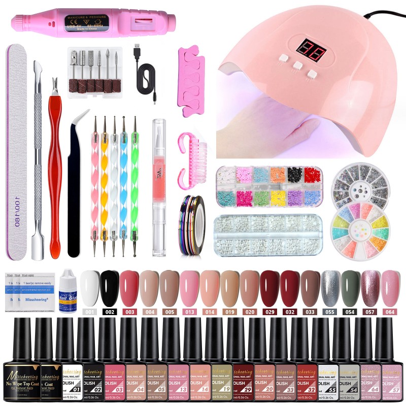 35-Piece DIY Nail Polish Glue Set with Mold Brush and French Style Art Light Tool Grinder Grinding Set