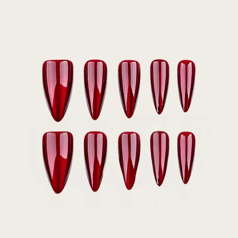 30Pcs Glossy Sparkling Red Cat Eye Solid ColorNail Halloween XS S M Fashion Detachable Finished False Nails Press on Nails