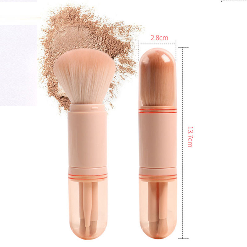 Hot Selling Custom Private Label Logo 4-in-1 Travel Makeup Brush Vegan Synthetic Hair High Quality Pink Makeup Brush Set