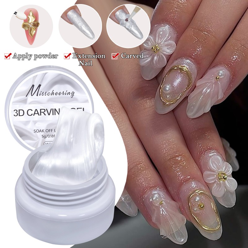 Special White Pearl Satin Glue for Nail Art Non-Sticky with Soft Candy Texture and 3D Shape LED Lamps