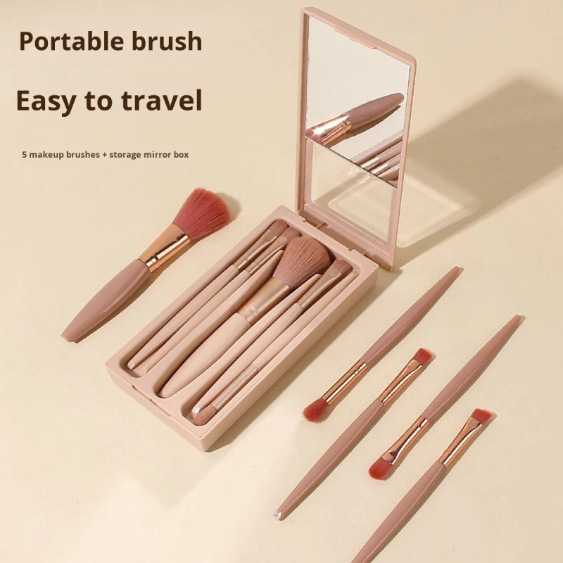 5pcs Travel Makeup Brush Set Portable Mini Makeup Brushes Soft Synthetic Hair Foundation Eyeshadow Beauty Tools with Mirror Box