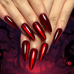30Pcs Glossy Sparkling Red Cat Eye Solid ColorNail Halloween XS S M Fashion Detachable Finished False Nails Press on Nails