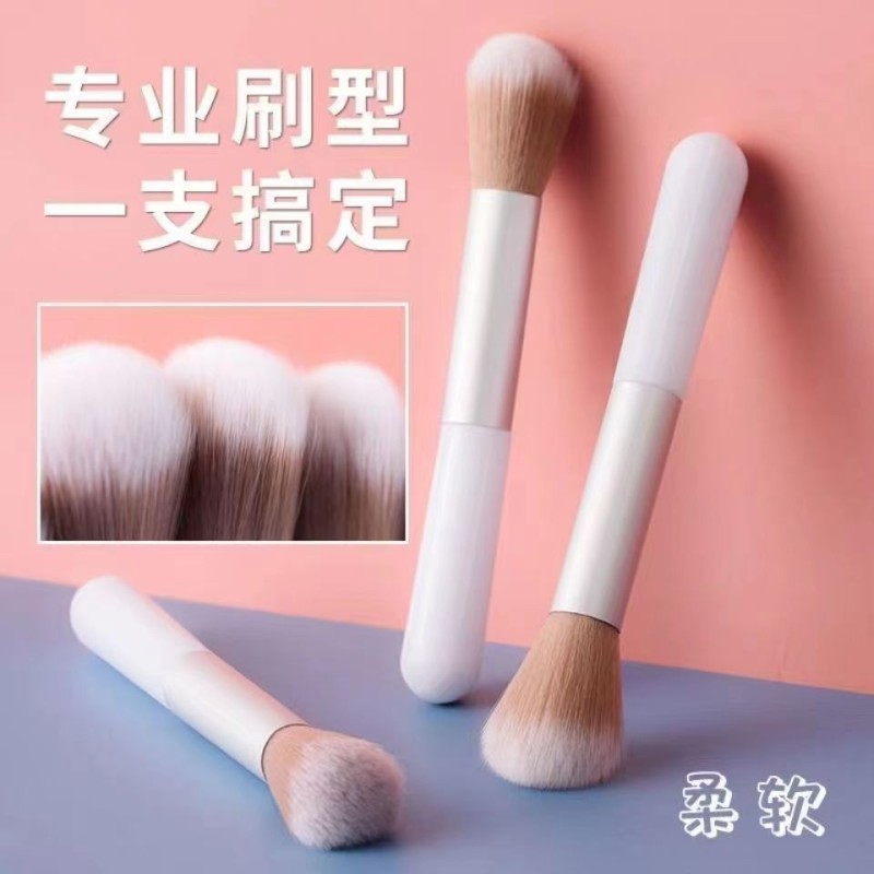 Premium Portable White Nylon Makeup Brush Face Travel-Ready Foundation Blush Concealer Eyeshadow Highlight Powder Cosmetic