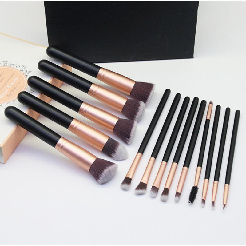 14 PCS Custom Logo Private Label Makeup Brush Set High Quality Matte Black Professional Foundation Pink Makeup Brushes