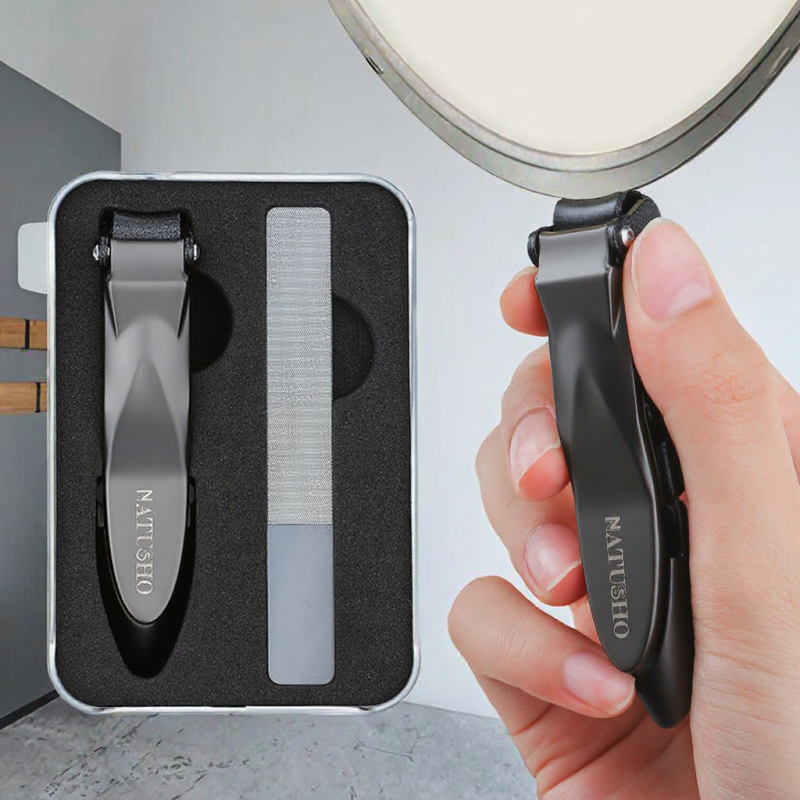 Wide Jaw Opening Nail Clipper with Sharp Curved Stainless Steel Blade Glass No Splash Fingernail Toenail Clippers File