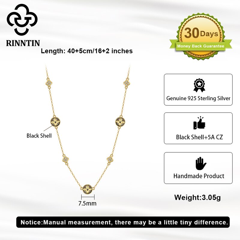 Choker Necklace Factory - OEM/ODM Custom S925 Silver Black Shell 5A CZ Four-Leaf Clover Charm Choker