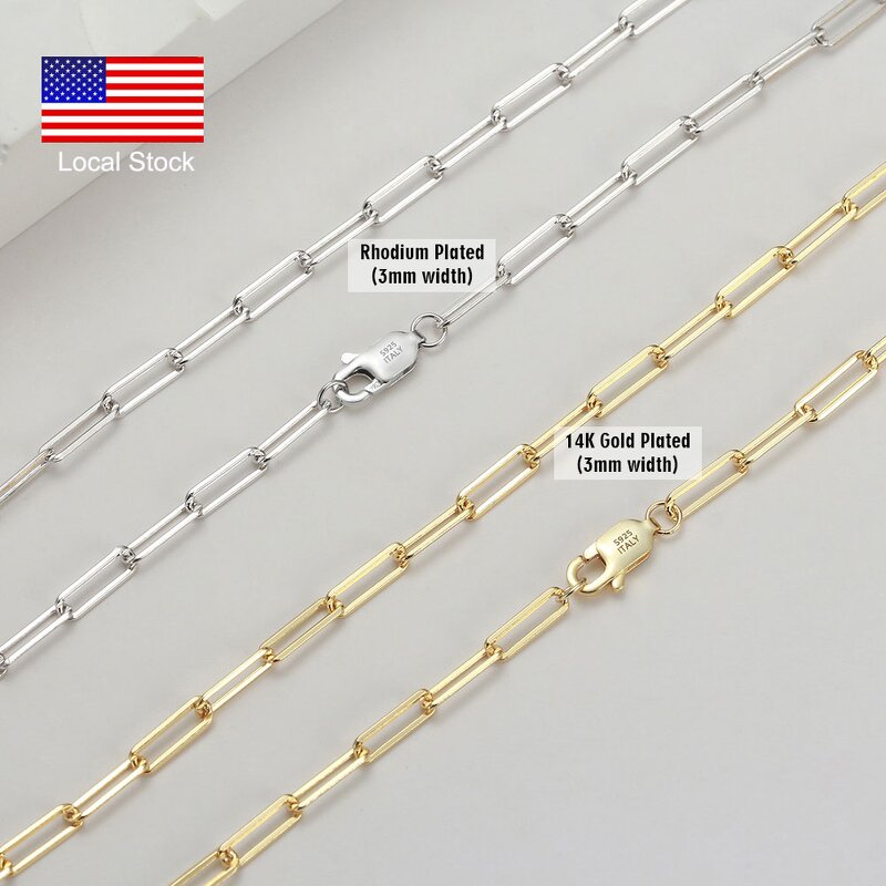 Hiphop Chain Factory - OEM/ODM Custom S925 Sterling Silver 3mm 14K Gold Plated Curb Paperclip Chain