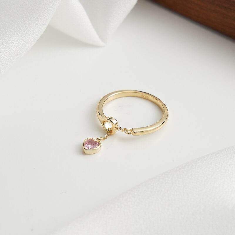 Women Rings Manufacturer - OEM/ODM Custom 925 Sterling Silver Love Heart Pastel Pink Heart Pendant Finger Ring