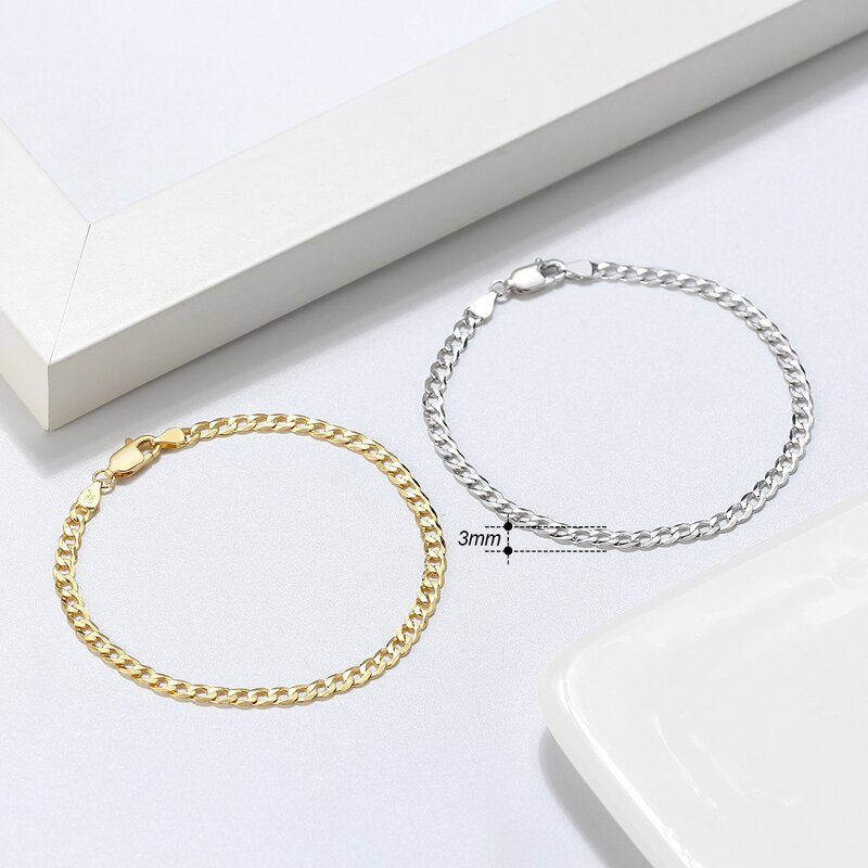 Cuban Bracelet Factory - OEM/ODM Custom Classic 3mm Cuban Bracelet Women Men Solid 925 Sterling Silver