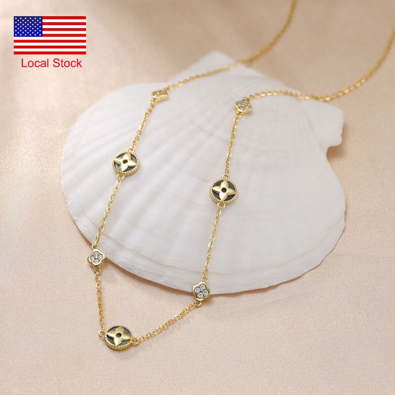 Choker Necklace Factory - OEM/ODM Custom S925 Silver Black Shell 5A CZ Four-Leaf Clover Charm Choker