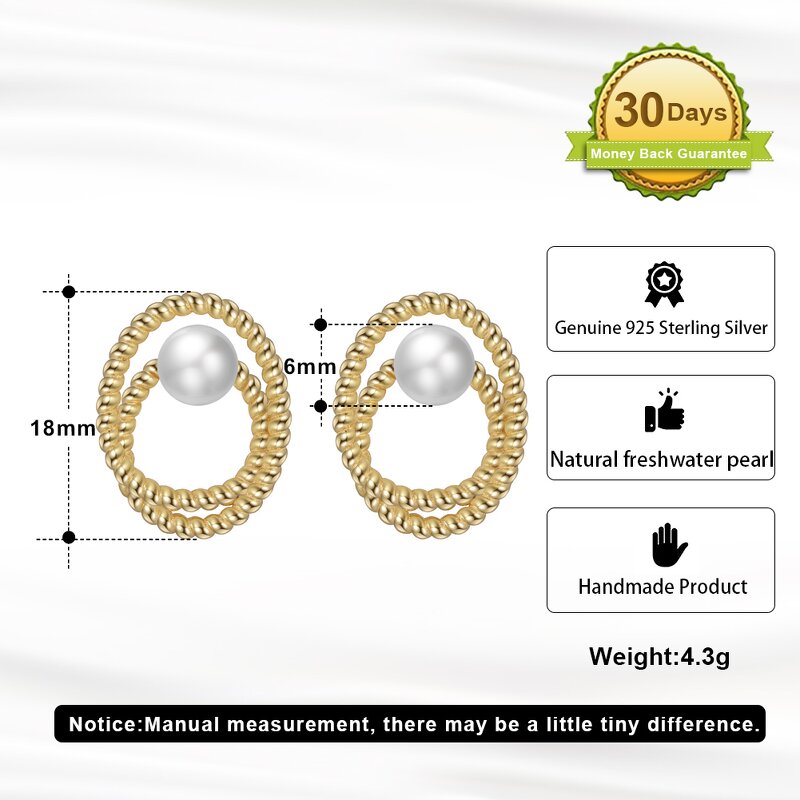 Geometric Pearl Earrings Stud Factory - OEM/ODM Custom Geometric Pearl Earrings Stud 925 Silver Fine Jewelry 14K Gold