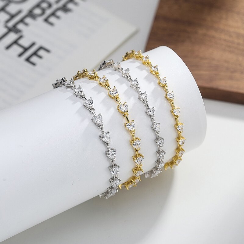 Elegant Tennis Bracelet Factory - OEM/ODM Custom Elegant 925 Silver 14K Gold Plated Tennis Bracelet 3mm Round Emerald Cut CZ