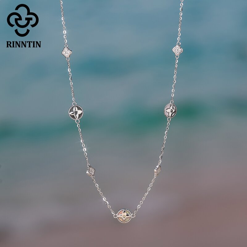 Choker Necklace Factory - OEM/ODM Custom S925 Silver Black Shell 5A CZ Four-Leaf Clover Charm Choker