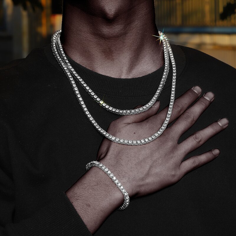 Moissanite Tennis Chain Factory - OEM/ODM Custom Wholesale Factory Price 925 Silver Iced Out Tennis Chain