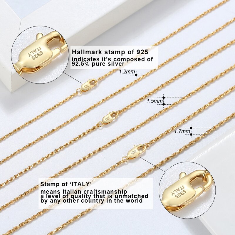 Rope Chain Necklace Manufacturer - OEM/ODM Custom 18K Gold Plated Twist Rope Chain 925 Sterling Silver