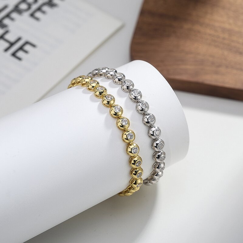Gold Plated Tennis Bracelet Factory - OEM/ODM Custom Luxurious 925 Silver 14K Gold Plated Bracelet Pear Baguette Round CZ
