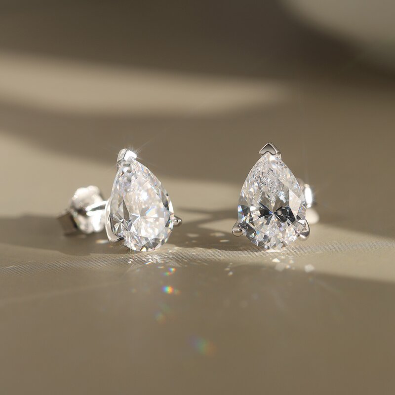 Stud Earrings Factory - OEM/ODM Custom Hypoallergenic Stud Pear Cut 8A Cubic Zirconia 925 Silver Earrings