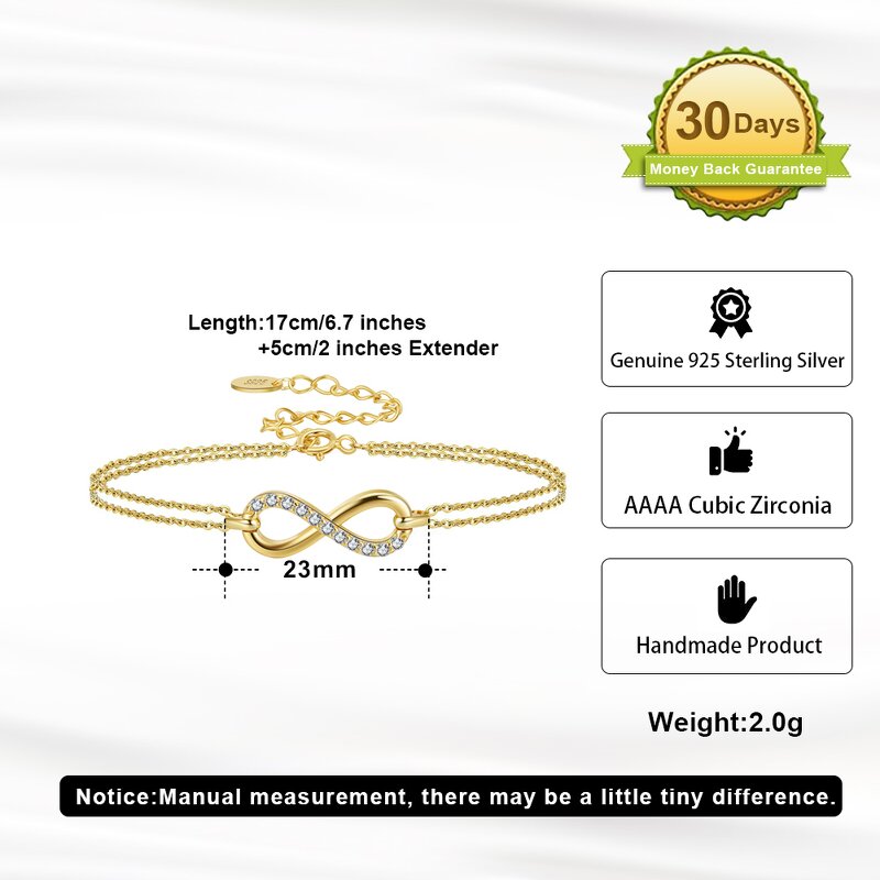 Adjustable Bracelet Manufacturer - OEM/ODM Custom Women's 925 Silver Infinity Endless Love Symbol Charm Bracelet