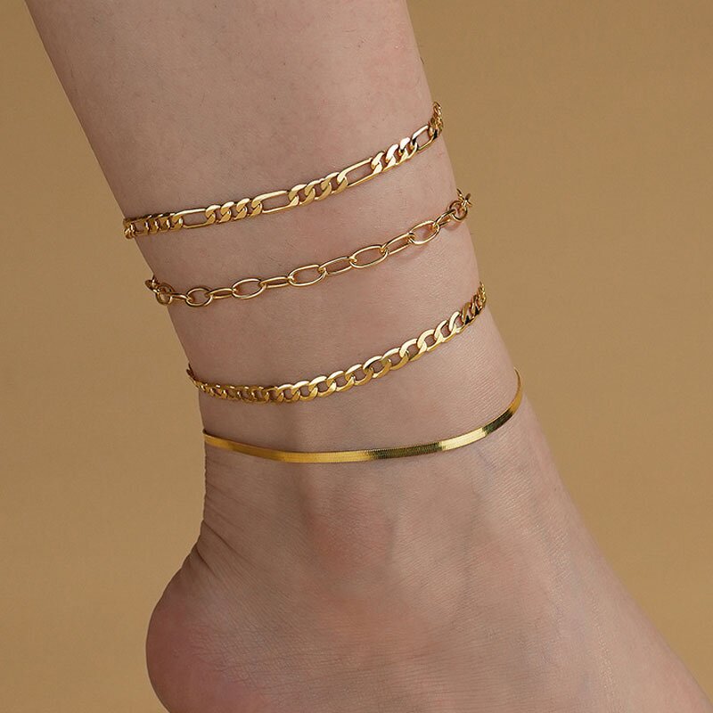 Gold Plated Anklet Bracelets Factory - OEM/ODM Custom 14K Gold Plated Anklet Bracelets 925 Silver Heart Bead Chain Layered