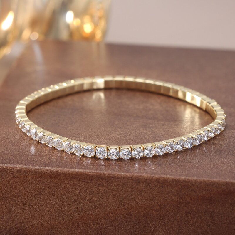 Gold Tennis Bracelet Stackable Manufacturer - OEM/ODM Custom Minimalist 925 Silver Tennis Bracelet Stackable 14K Gold Jewelry