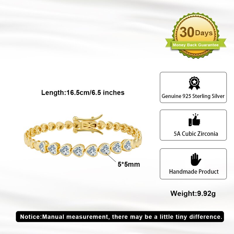 Gold Tennis Line Bracelet Manufacturer - OEM/ODM Custom Minimalist 925 Silver Tennis Line Bracelet 3mm Heart Cut Gold CZ