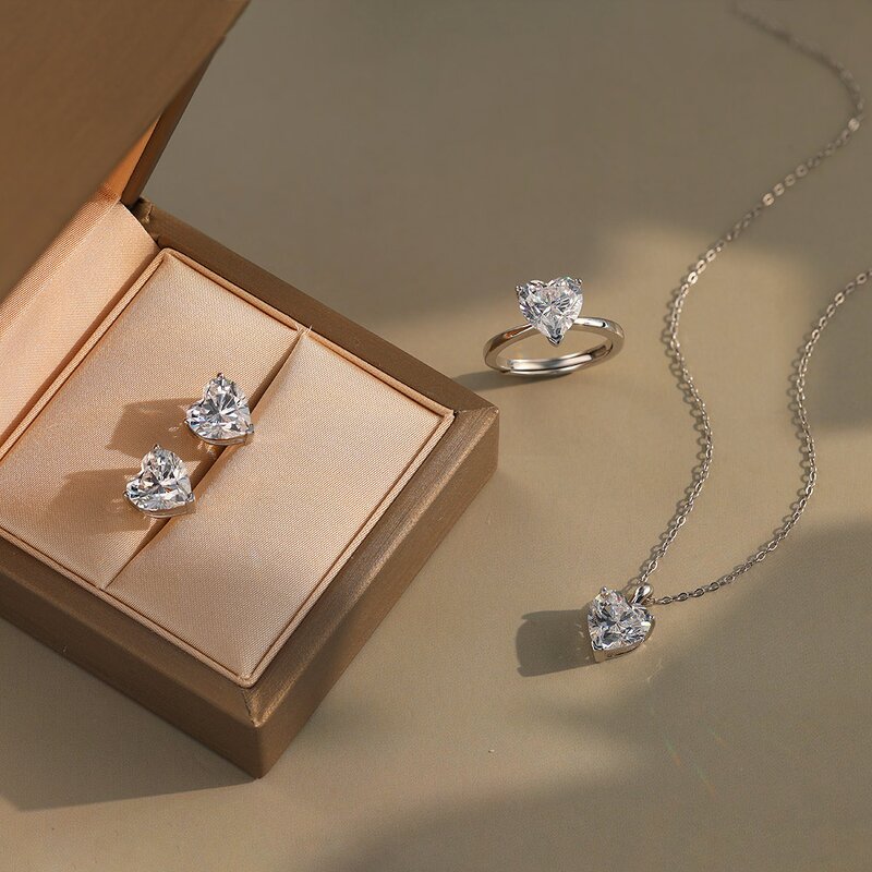 Moissanite Wedding Set Factory - OEM/ODM Custom 925 Silver 14K Gold Plated 1-4CT Moissanite Jewelry Set