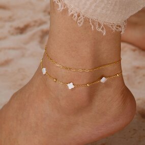Adjustable 14K Gold Plated Anklet Factory - OEM/ODM Custom Adjustable 14K Gold Plated 925 Silver Shell Pearls Anklet Chain