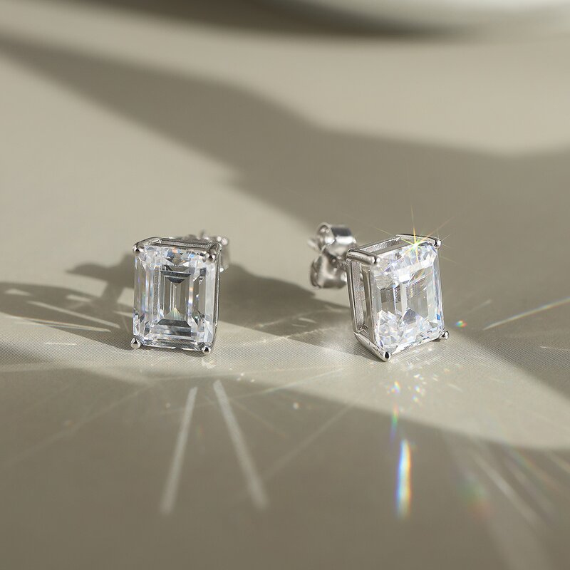 Gold Moissanite Earring Factory - OEM/ODM Custom Gold Moissanite Earring 925 Silver 1-4CT D Color VVS Square Moissanite