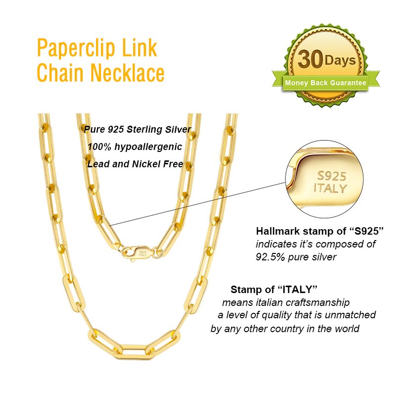Hiphop Chain Factory - OEM/ODM Custom S925 Sterling Silver 3mm 14K Gold Plated Curb Paperclip Chain
