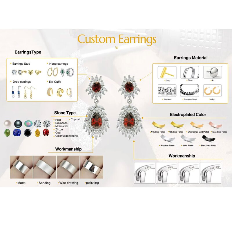 Earrings Manufacturer - OEM/ODM Custom High Quality 925 Silver Gold Plated Stud Hoop Drop Earrings