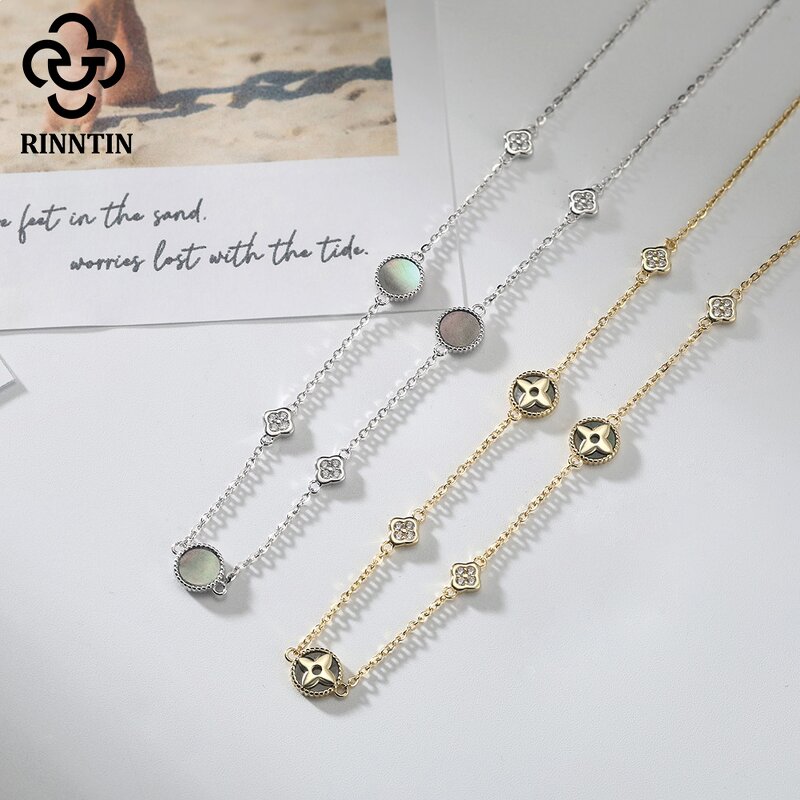 Choker Necklace Factory - OEM/ODM Custom S925 Silver Black Shell 5A CZ Four-Leaf Clover Charm Choker