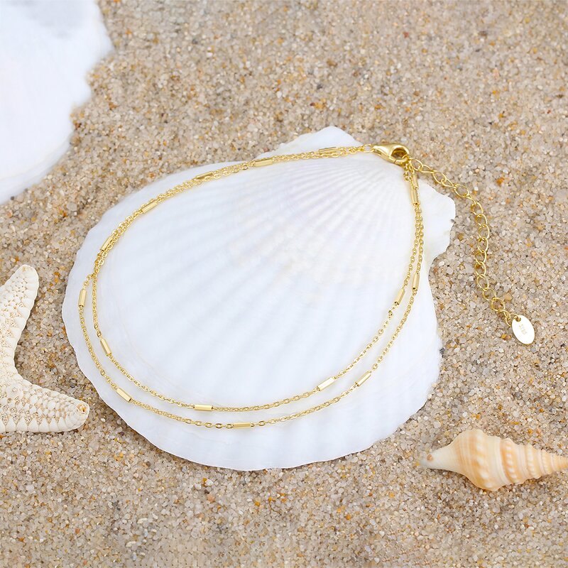 Adjustable Chain Anklet Factory - OEM/ODM Custom Layered Beach Anklets Silver Cable Chain Horizontal Bar Anklet