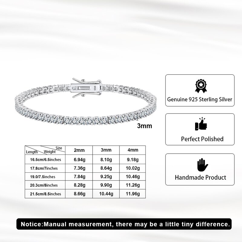 Moissanite Tennis Bracelet Factory - OEM/ODM Custom 925 Silver Moissanite Tennis Bracelet 3mm with GRA Certificate