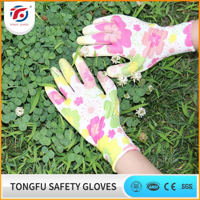 Colorful PU Coated Gloves Manufacturer - OEM/ODM Custom Hot Sale Colorful Flower PU Coated Garden Gloves