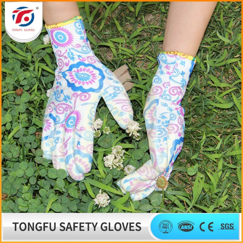 Colorful PU Coated Gloves Manufacturer - OEM/ODM Custom Hot Sale Colorful Flower PU Coated Garden Gloves