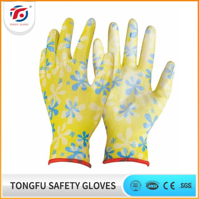 Colorful PU Coated Gloves Manufacturer - OEM/ODM Custom Hot Sale Colorful Flower PU Coated Garden Gloves