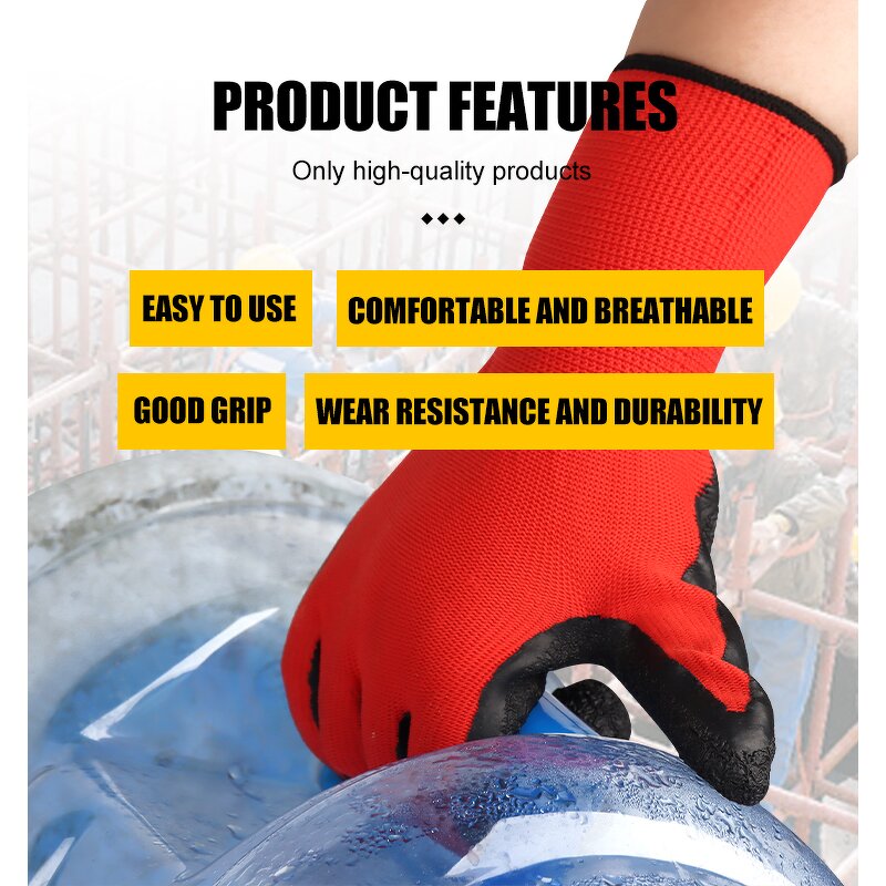 Safety Glove Latex Wrinkle Gloves Manufacturer - OEM/ODM Custom 13 Gauge Red Nylon Black Latex Coated Gloves